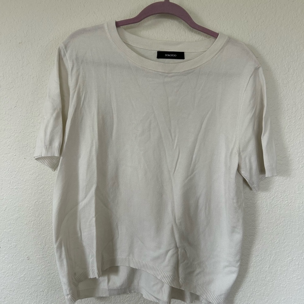 Cream Short Sleeve Knit Top